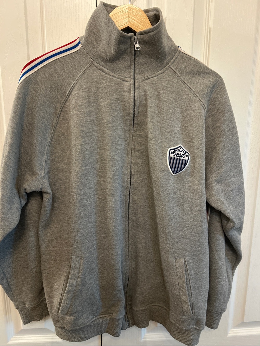 American Exchange 1997 Retro Track Jacket Gray Red Blue Stripe L